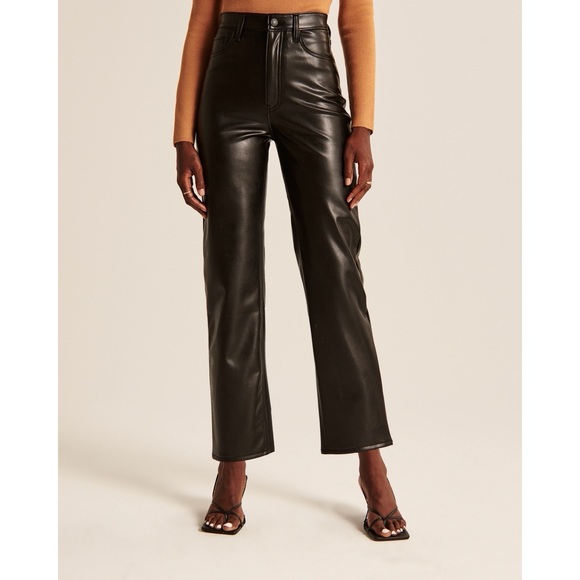 Abercrombie & Fitch Pants - Abercrombie Ankle Straight Ultra High Rise Black Faux Vegan Leather Pants 6 Long